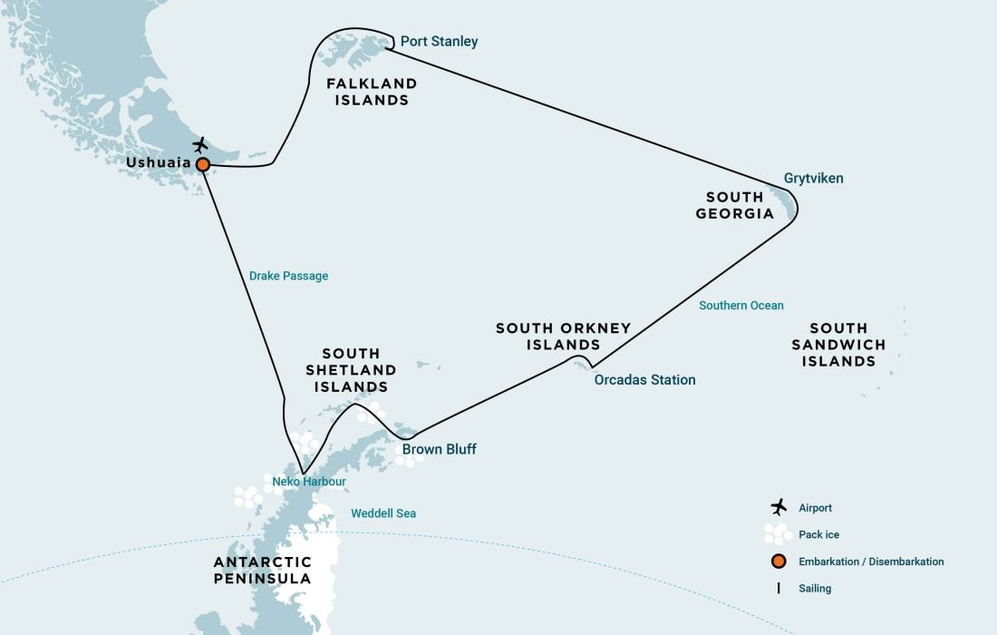 Malvinas Islands, South Georgia Islands And Antarctic Peninsula Cruise